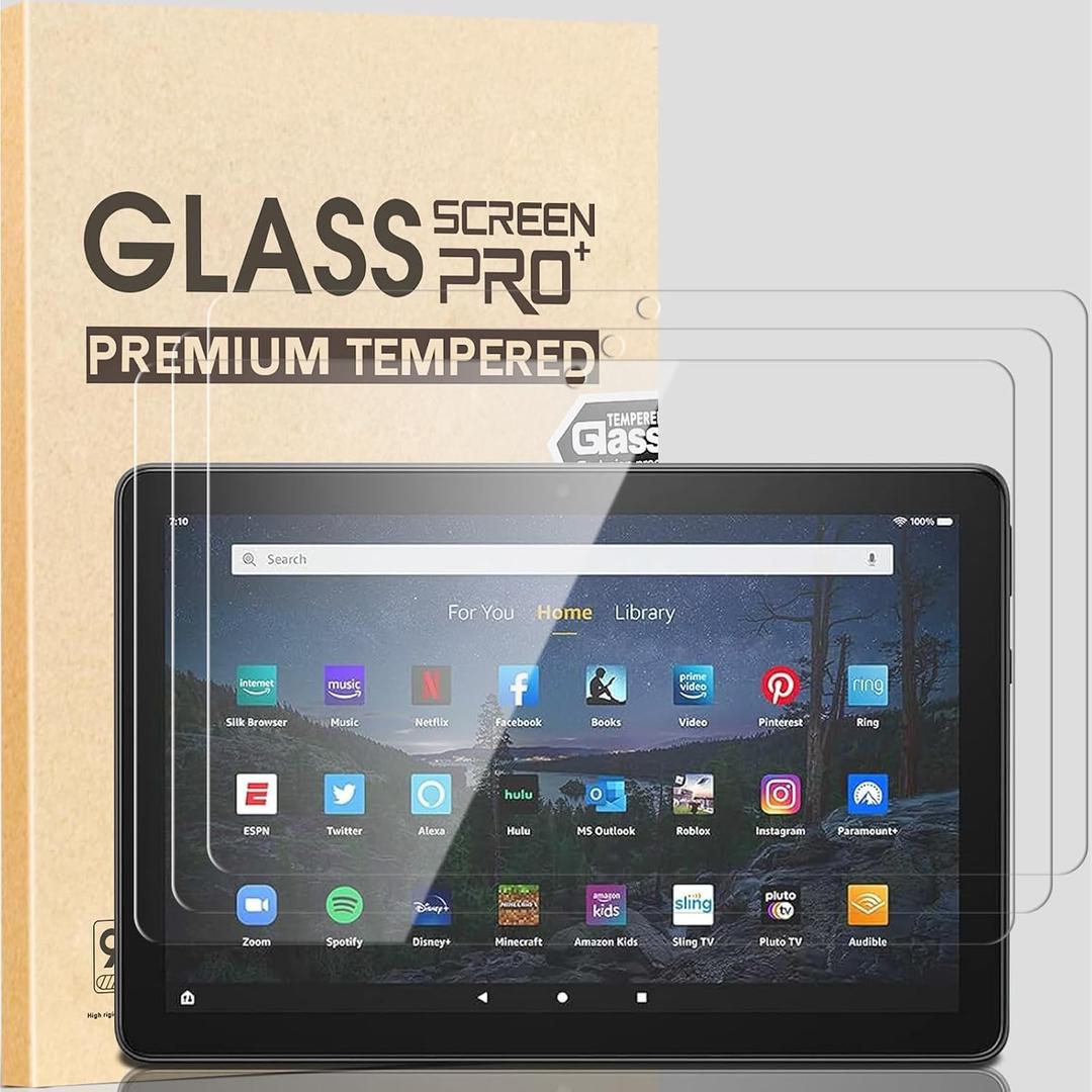 3 Pack Screen Protector Compatible with Fire HD 10 Tablet (2023/2021 Release) / 10 Plus/Kids Pro New 10.1 Inch Tablet, HD Clear Tempered Glass Film