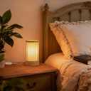 LUSHARBOR Bamboo Table Lamp, Small Boho Rattan Lamp Decorative with Dimmable Light, Woven Bedside Lamp for Bedroom, Cozy Nightstand Desk Lamps for Cafe/Entryway/Tabletop/Shelf Decor