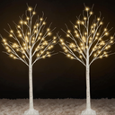 2Pack 4FT Lighted Birch Trees (Higher Size & Floor Standing), 96 LED Twinkling Birch Christmas Tree Lights for Indoor & Outdoor, 2 Modes Warm White Tree Lights for Christmas Thanksgiving Home Decor