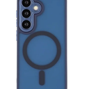 for Samsung Galaxy S25 Case, Matte Magnetic Phone Case with 1 Screen Protector, Support for Magsafe, Translucent Frosted Shockproof Protective Cover for Samsung Galaxy S25, Navy Blue