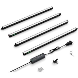 VIVOSUN T5 Grow Lights for Indoor Plants, 5000K Full Spectrum 60W (4 x 15W), 2FT LED Plant Light Strip with Timer & Dimming Controller for Seed Starting, Hydroponics, SGS Compatible, Linkable, 4-Pack (Black)