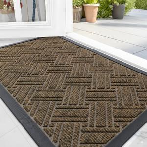 OLANLY Indoor Outdoor Mat, Sturdy Natural Rubber Floor Mat, Non Slip Low Profile Waterproof Doormat, and Stain Front Door Mats, Easy Clean Patio Entrance Mat, 30''x17'', Brown