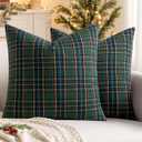 MIULEE Christmas Set of 2 Scottish Tartan Plaid Throw Pillow Covers Farmhouse Classic Decorative Outdoor Square Cushion Cases for Decor Sofa Couch 18x18 Inch, Green
