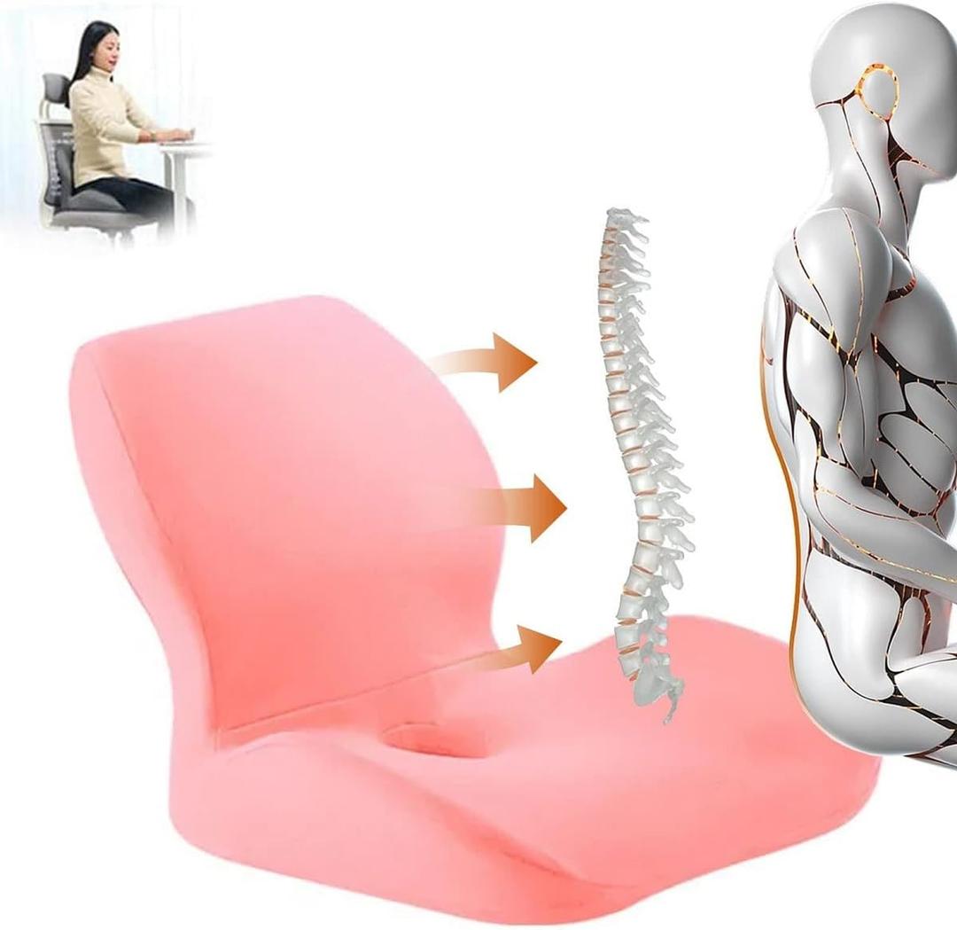 Work Chair Cushion Butt and Back Support, Car seat Seat Cushion for Tailbone Pain Relief, Seat Cushion for Office Chair (Pink, Plus Size)