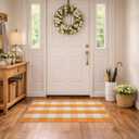 Spring Yellow and White Plaid Rug, 2'4" x 3'7" Cotton Blend Layered Doormat Rug for Front Door, Hand-Woven Washable Entryway & Porch Decor