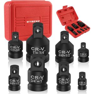 8PCS Impact Socket Adapter and Reducer Set, 1/4" 3/8" 1/2" 3/4" Impact Adapter Set Breaker Bar Wrench Conversion Kit Mechanic tools with Storage Case