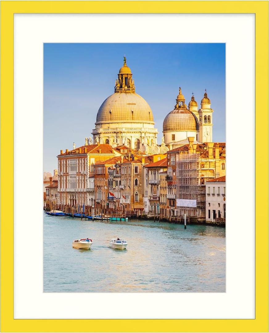 wyooxoo 20x24 Picture Frame Yellow Made of Solid Wood Photo Frames Display Pictures 16x20 with Mat or 20x24 Without Mat Colorful Frame For Horizontal Vertical Wall Mounting