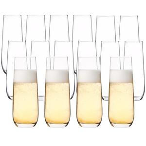 YANGNAY Stemless Champagne Flutes Set of 16, 8 oz - Clear Glass Toasting Glasses for Mimosa - Elegant Beverage Glassware