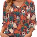 AKEWEI 3/4 Length Sleeve Womens Tops Summer Fashion V Neck Business Casual Blouses Smocked Shirts, XL