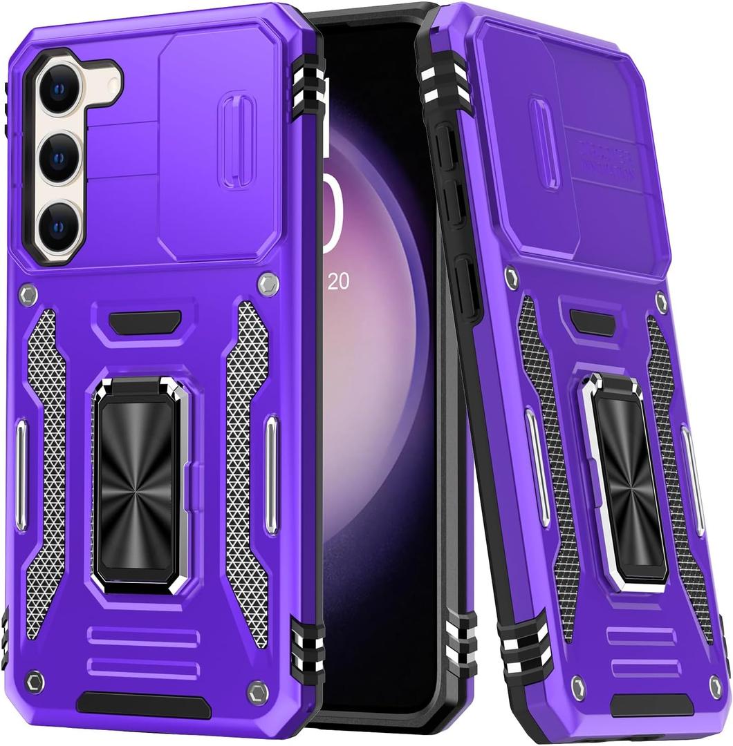 FUNMIKO for Samsung Galaxy S21 Plus Case with Upgraded Sliding Camera Lens Protector and Strong Magnetic Kickstand,Military-Grade Shockproof Protective Phone Cover for Women Girls,Purple