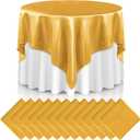 Newwiee 12 Pcs 72 Inch Satin Tablecloth Square Overlay Smooth Fabric Tablecloth Satin Table Cover Fabric Decoration Dining Cloths for Party Wedding Banquet Table Decoration(Gold)