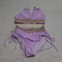 Blooming Jelly Women High Waisted Bikini Sets Tummy Control Swimsuits Color Block Two Piece Drawstring Bathing Suit (Medium, Light Purple)