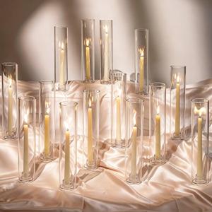 Hewory Hurricane Glass Candlestick Holders: 24PCS Clear Taper Candle Holders for Candlesticks with Windproof Design Ideal for Event Organizers for Table Centerpieces Weddings Christmas Home Decor