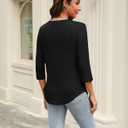Womens Tops 3/4 Length Sleeve Round Neck Casual Loose Fit Tunic Tops Basic Pleated Shirts 2025 (Black, XL)