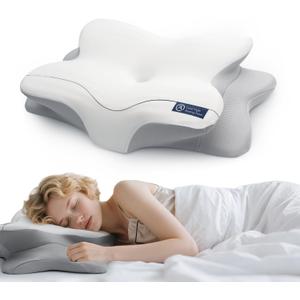 Cervical Neck Pillow for Side & Back Sleepers, Ergonomic Memory Foam Pillow for Sleep Apnea, Neck Pain Relief, Neck Support Pillow with Washable Pillowcase