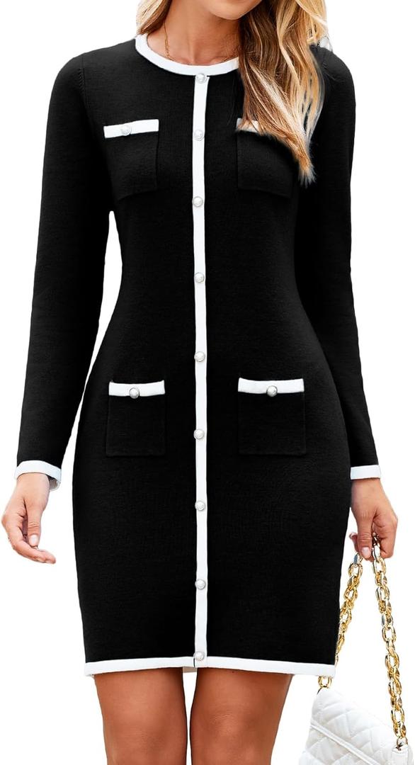 Simplee Womens Fall Sweater Dress Winter Knitted Long Sleeve Bodycon Mini Work Dress Casual Holiday Short Party Dresses (X-Large, #Black)