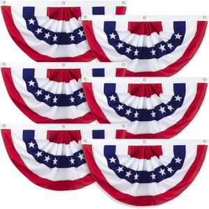 Outdoor Bunting Flags 6PCS 2x4 FT American Pleated Fan Flags,4th of July Patriotic Bunting,Outside Veteran's Day, Independence Day, Memorial Day Decorations, 250th Anniversary
