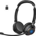 Wireless Bluetooth Headset with Microphone for Work, Bluetooth 5.3, Noise Reduction Mic with HD Voice, Hi-Fi Stereo Sound, Lightweight & Comfortable Design for PC, Laptop, Phone, Call Center, Home (Black)