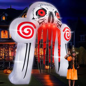 9FT Halloween Inflatables Decorations 2025 White Ghost Billy Arch Lighted Indoor Outside Party Decorations with LED Lights Air Blower Giant Large Archway Funny Scary Yard Garden Holiday Decor