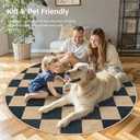 Lahome Colette Checkered Round Rugs 6ft, Outdoor Patio Easy Jute Rug Indoor Outdoor Circle Carpet, Farmhouse Nature Non Shedding Non Slip Washable Black Carpet for Living Room Entry Deck