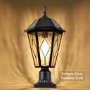 Solar Post Light Outdoor, Dusk to Dawn Vintage Post Lamp with Pier Mount Base, Wireless Black Waterproof Fence Pole Light with Art Glass for Garden Yard Patio Entryway