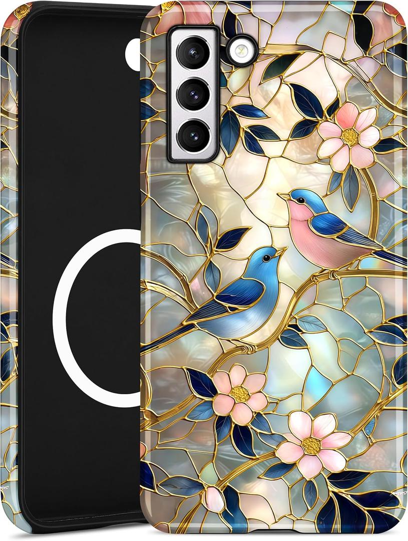 Compatible with MagSafe Case for Samsung Galaxy s20 FE, Cute Aesthetic Stained Glass Flower Magnetic Soft TPU and Hard PC Protective Phone Cover for Women Girls - Vividly Colored Floral