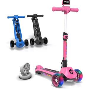 Elecorange T200/T500 Balance Electric Scooter for Kids Age 4-9, 2 Types Front Wheels, Electric Horn, Full Body Lights Up, Wide Deck, 5Mph Safe Speed, 70min Riding, Foldable Kick Scooter Boys & Girl (Princess Pink)