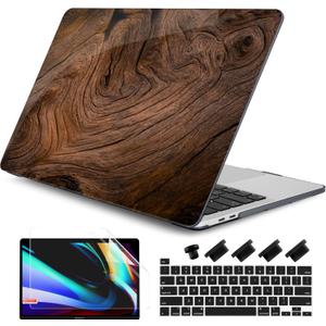 DONGKE Compatible with MacBook Pro 13 inch Case 2024 2023-2020 Release A2338 M2/M1 A2251 A2289 with Retina Display & Touch ID, Plastic Hard Shell & Keyboard Cover & Screen Film - Wood Grain