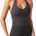 YEOREO Women's Halter Crop Top V Neck Workout Going Out Tank Top Hazel Padded Sleeveless Backless Trendy Summer Camisole L