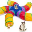 EGETOTA Cat Tunnel for Indoor Cats Large, with Play Ball S-Shape 5 Way Collapsible Interactive Peek Hole Pet Tube Toys, Puppy, Kitty, Kitten, Rabbit (Multicolor)