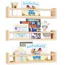 Fixwal Nursery Shelves, 16.5 Inch Floating Bookshelves for Wall Set of 3, Baby Nursery Decor, Solid Wood Wall Mounted Shelves for Books (Natural Wood)