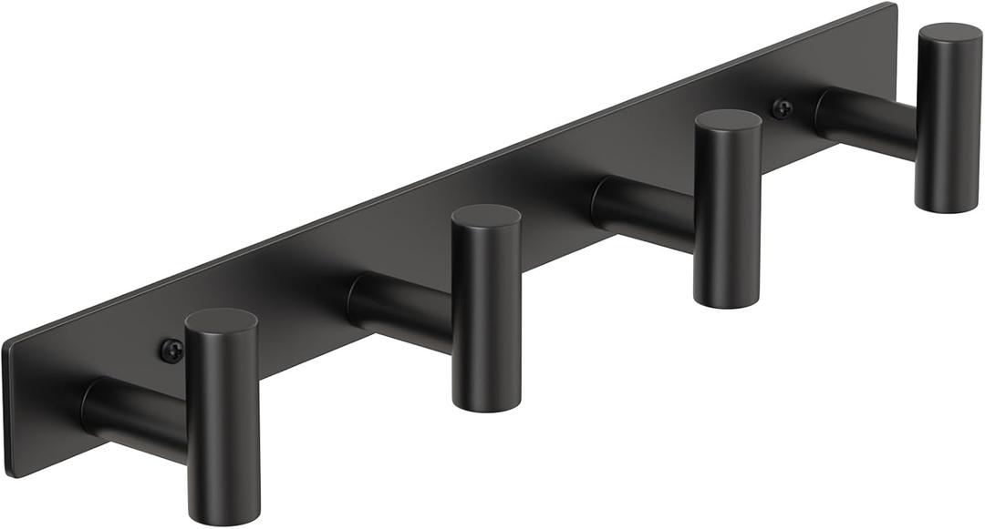 PMMASTO Coat Rack Wall Mounted, 4 "T Shaped Wall Hooks for Hanging, Heavy Duty Stainless Steel Coat Hook Rail for Hat Towel Robes in Bathroom Kitchen Mudroom Entryway (Black, 1 PC)