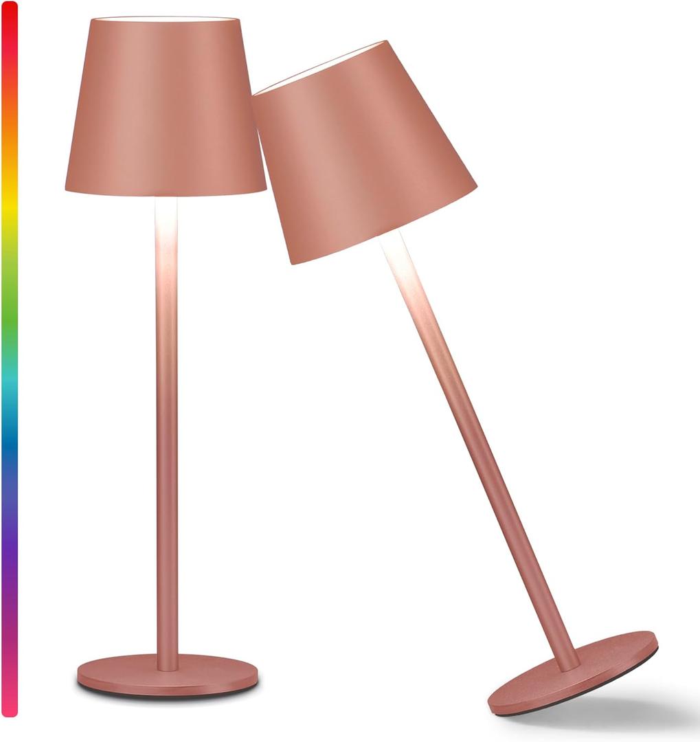 RGB Cordless Table Lamp, 3 Colors & RGB 8 Modes, Dimmable Touch Lamp 5200mAh Rechargeable Battery Desk Lamp, IP54 Battery Operated Lamp for Bedroom/Restaurant/Camping/Bars (Rusty Red)