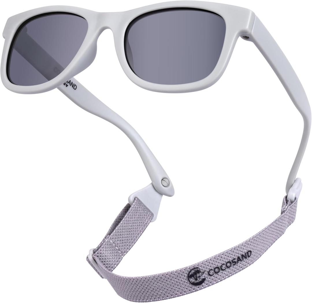 COCOSAND Flexible Baby Sunglasses with Strap Polarized UV Protection for Toddler Infant Newborn Boy Girl Age 0-24 Months (Grey)