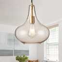 Handcrafted 11-Inch Mid-Century Modern Brass Gold Pendant Light with Seeded Glass Shade - Elegant Dining Room Pendant Light