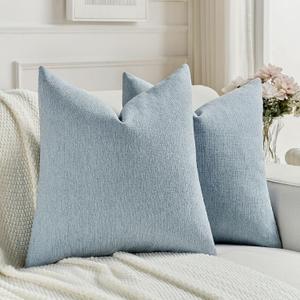 FUTEI Pack of 2 Chenille Decorative Throw Pillow Covers 20x20 Inch,Soft Cozy Faux Linen Textured Cushion Case,Farmhouse Home Decor for Couch Living Room,Denim Blue