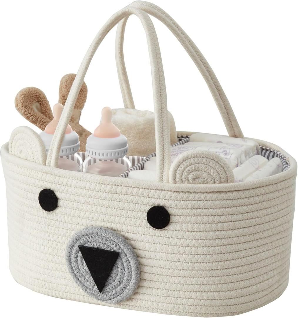 DECOMOMO Teddy Bear Basket, Diaper Caddy Basket, Baby Baskets for Baby Shower (Animal, Large)