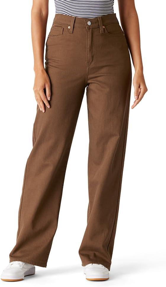 Levi Strauss Signature Gold Women's Heritage High-Rise Loose Straight Jeans Stretch Denim  (Brown), 14/W32