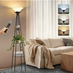 Luvkczc Upgraded Floor Lamp with 3-Tier Shelves & Remote, 69-inch Dimmable Standing Lamp with Adjustable Color Temperatures, Modern Torchiere Floor lamp for Living Room, Bedroom, Office, Black