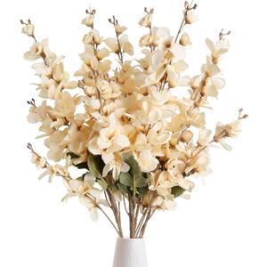 6PCS Champagne Delphinium Artificial Flower Lifelike Faux Larkspur Silk Flowers Plant 35.43'' Long Stem Blossoms Flowers for Tall Vase Floral Arrangements Home Table Wedding Decor(Champagne)