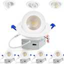 Adetu 4 inch Gimbal Led Recessed Lights, 360+90 Adjustable Directional Recessed Lighting, 2700K/3000K/3500K/4000K/5000K Dimmable Remodel Eyeball Canless Downlight with Jbox, ETL (White, 4 Pack)