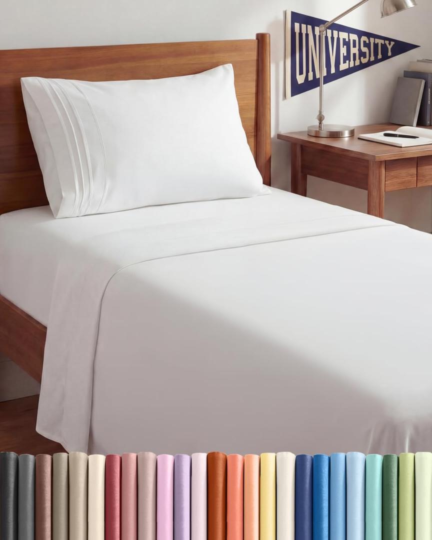 Twin XL Size 3 Piece Sheet Set - Comfy Breathable & Cooling Bed Sheets Set - Hotel Luxury Bedding for Women, Men, Kids, Teens, Boys & Girls - Deep Pockets, Ultra-Soft, Wrinkle Free - Oeko-Tex - White