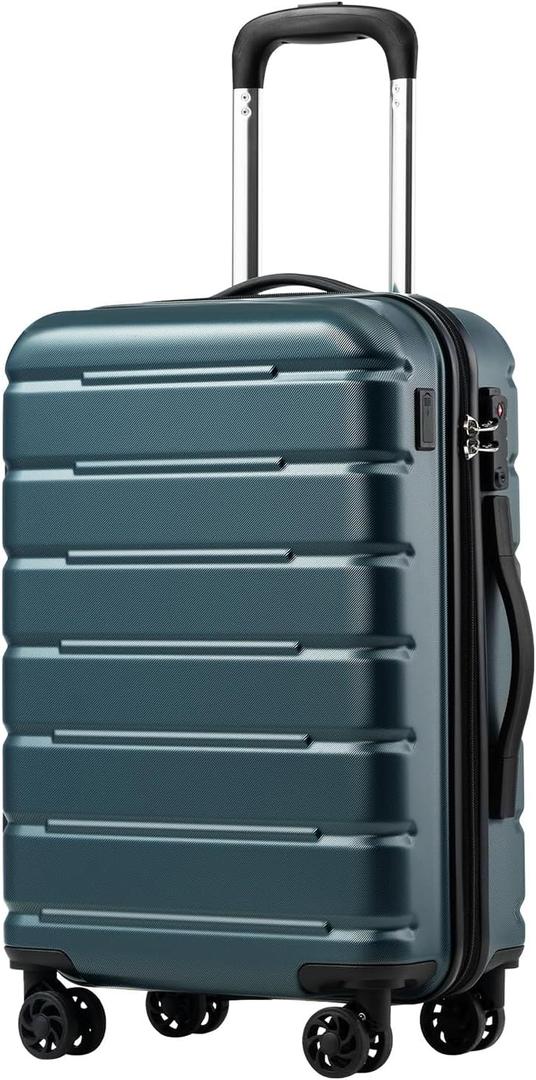 Coolife Luggage Suitcase Carry-on Spinner TSA Lock USB Port Expandable (only 28) Lightweight Hardside Luggage (Teal Blue, S(20in_carry on))