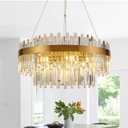 20" Round 6-Light Gold Crystal Chandelier - Modern 2-Tier K9 Crystal Lighting Fixture for Dining Room, Bedroom, Entryway, Living Room (Gold 19.7in)