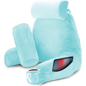 Nestl Reading Pillow with Shredded Memory Foam Includes 2 Neck and Lumber Support Pillows, Designed for Sitting Up in Bed and Couch, Back and Arms Adjustable Support for Adult & Teens, Light Blue