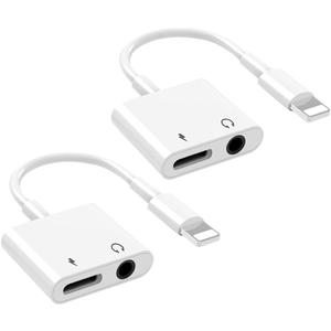 2 Pack Apple MFi Certified Lightning to 3.5mm Headphone Jack Adapter for iPhone Dongle 2 in 1 Charger and Aux Audio Splitter Adapter Compatible with iPhone 14 13 12 11 XS XR 8 White