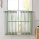 SimpleBrand Sage Short Sheer Drapes Half Window Curtains for Bathroom Small Windows, 42 X 36 Inch, 2 Panels