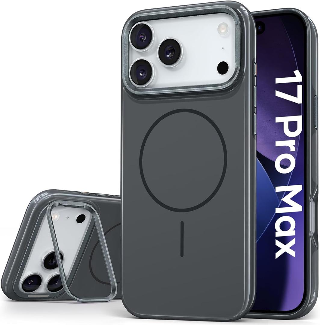Vihibii for iPhone 17 Pro Max Case with Kickstand, [Compatible with Magsafe], Shockproof Sturdy Cover & Raised Edges Protection, Fade-Resistant Glow Slim Stylish Case for 17 Pro Max, 6.9" 2025, Grey