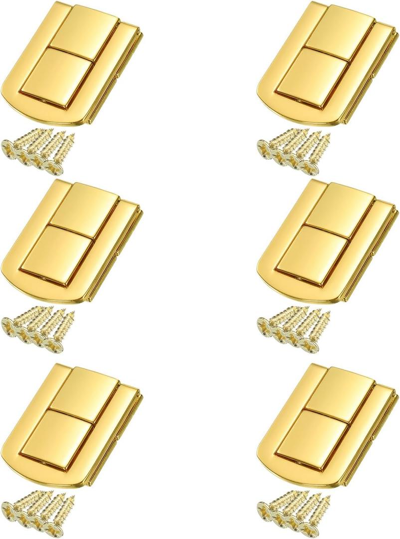 uxcell 6pcs Toggle Catch Lock, 1.7" x 1.3" Hasp Lock Latch Mini Hasp Clasp with Mounting Screws for Jewelry Box Gift Box Wooden Cabinet, Bright Gold