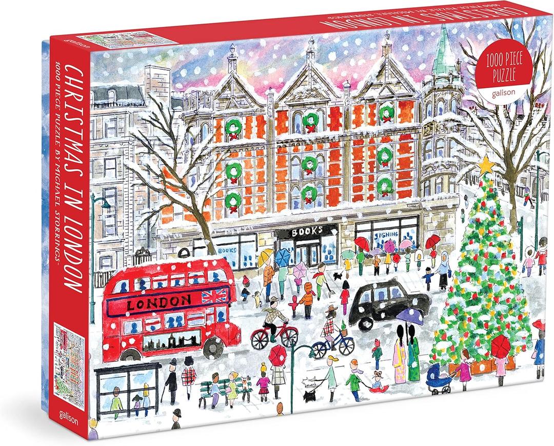 Galison Michael Storrings Christmas in London  1000 Piece Puzzle Fun and Challenging Activity with Bright and Bold Artwork of The London Holiday Season for Adults and Families